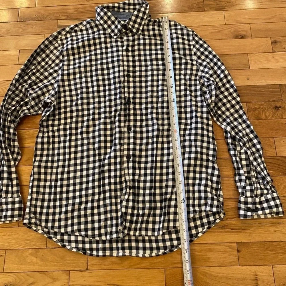 Lands End Mens Plaid Long Sleeve Button Down Shirt Black White‎ XL